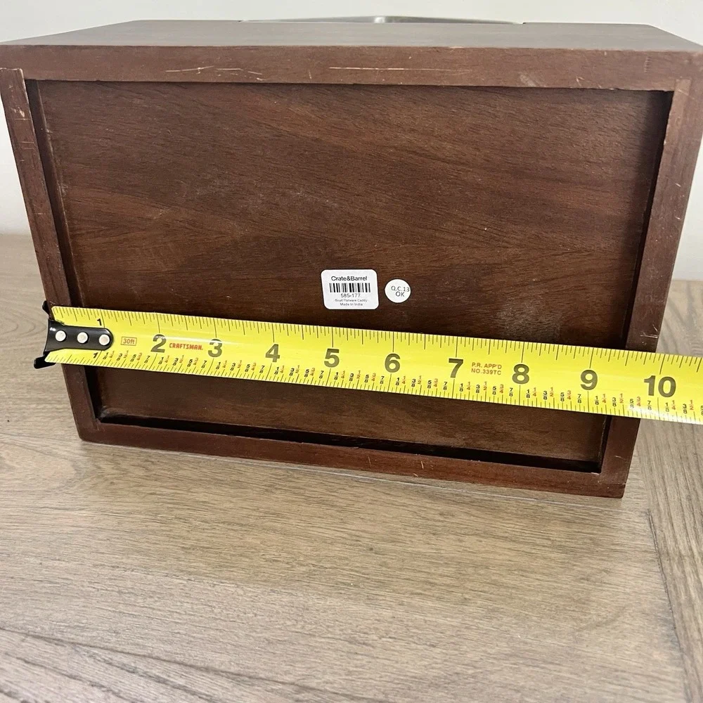Crate And Barrel Boyd Acacia Wood Flatware Caddy Lacquer Finish Stainless Steel